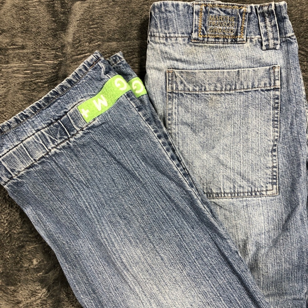 Marithe Francois Girbaud Mens Baggy Cargo Jeans Blue Denim 36 Logo Strap 90s Y2K